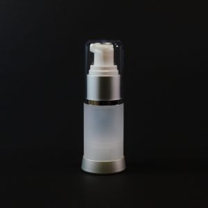 Airless Bottle 15ml Frosted Matte Silver Collar with Clear Hood_2976