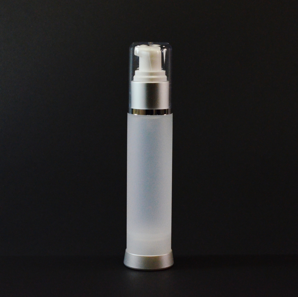 50 ml Airless Frosted Bottle Matte Silver Collar with Clear Hood
