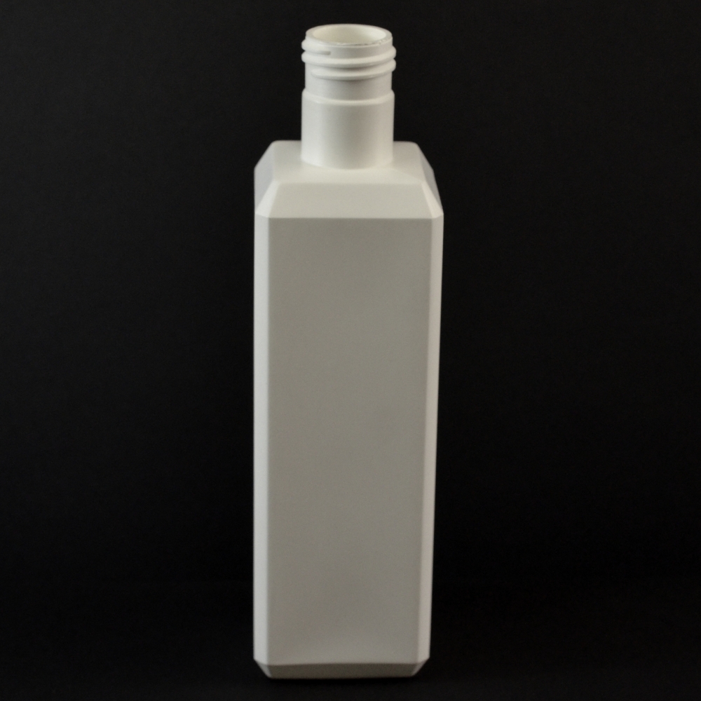 8 oz 24/415 White Beveled Square HDPE Bottle