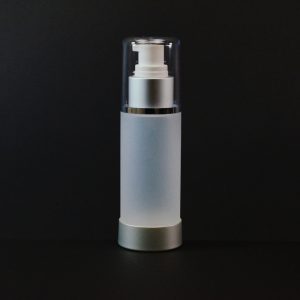 Airless Bottle 100ml Frosted Matte Silver Collar with Clear Hood_2979