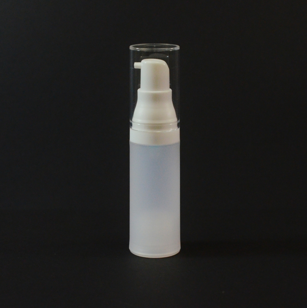 15 ml Airless Frosted Bottle White with Clear Hood