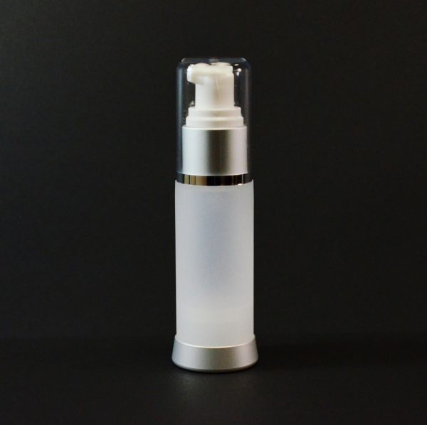 Airless Bottle 30ml Frosted Matte Silver Collar with Clear Hood_2977