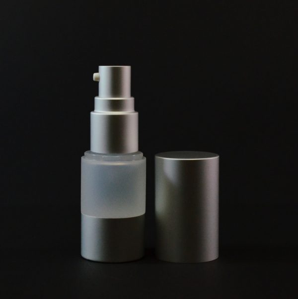 Airless Bottle 30ml Frosted with Matte Silver Pump and Hood_2972