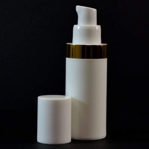 Airless Bottle 30ml White with Shiny Gold Band_2989
