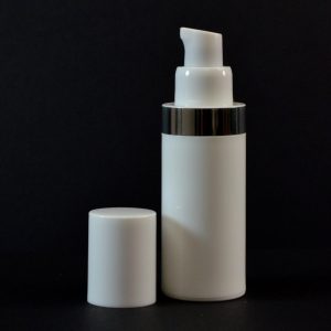 Airless Bottle 30ml White with Shiny Silver Band_2988