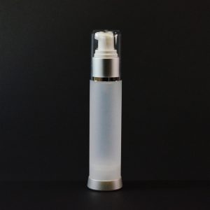 Airless Bottle 50ml Frosted Matte Silver Collar with Clear Hood_2978