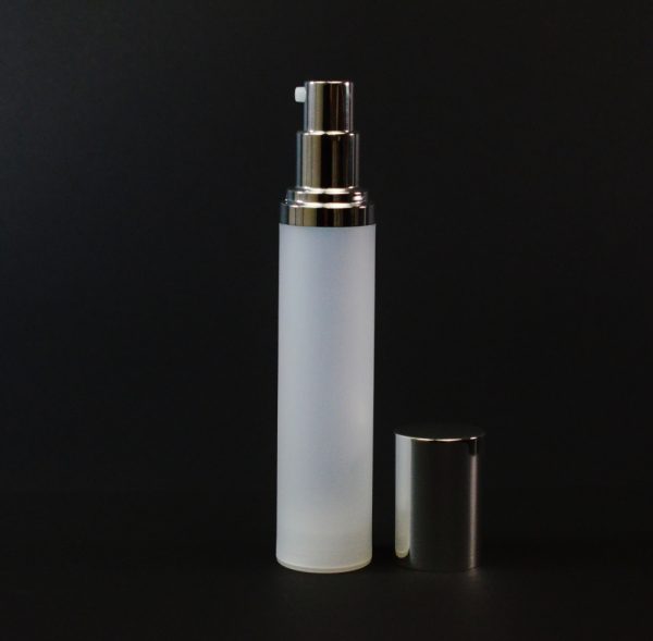 Airless Bottle 50ml Frosted PP Shiny Silver Pump and Hood_2975