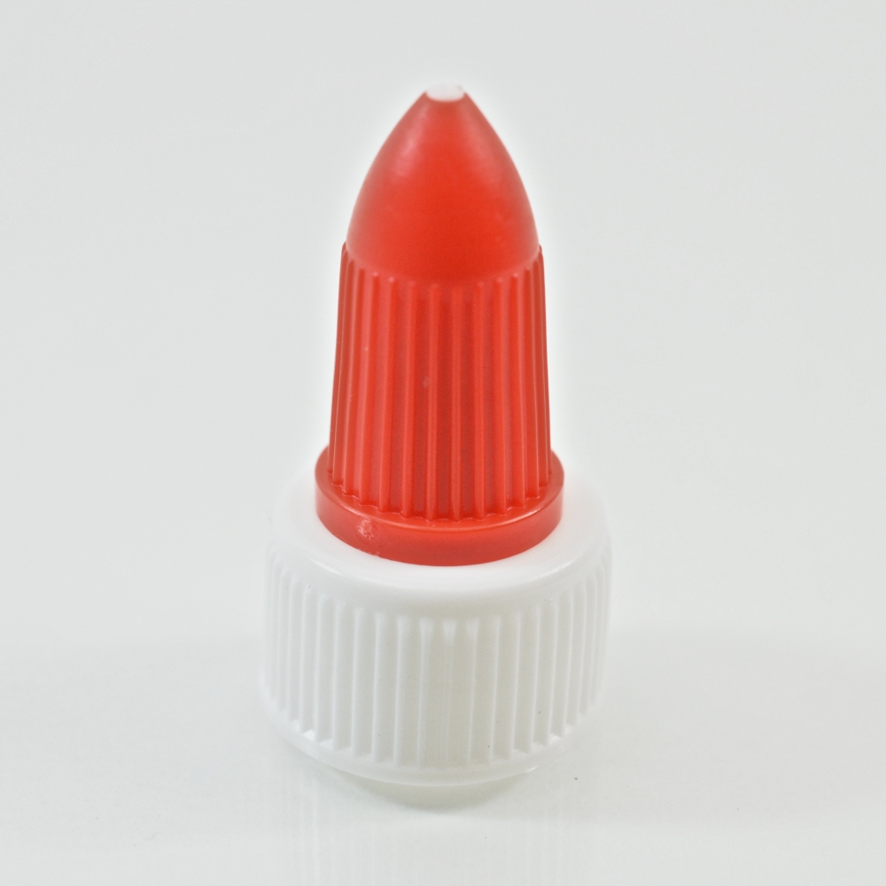 18/410 Red-White Ribbed Twist Open Dispensing Cap PP
