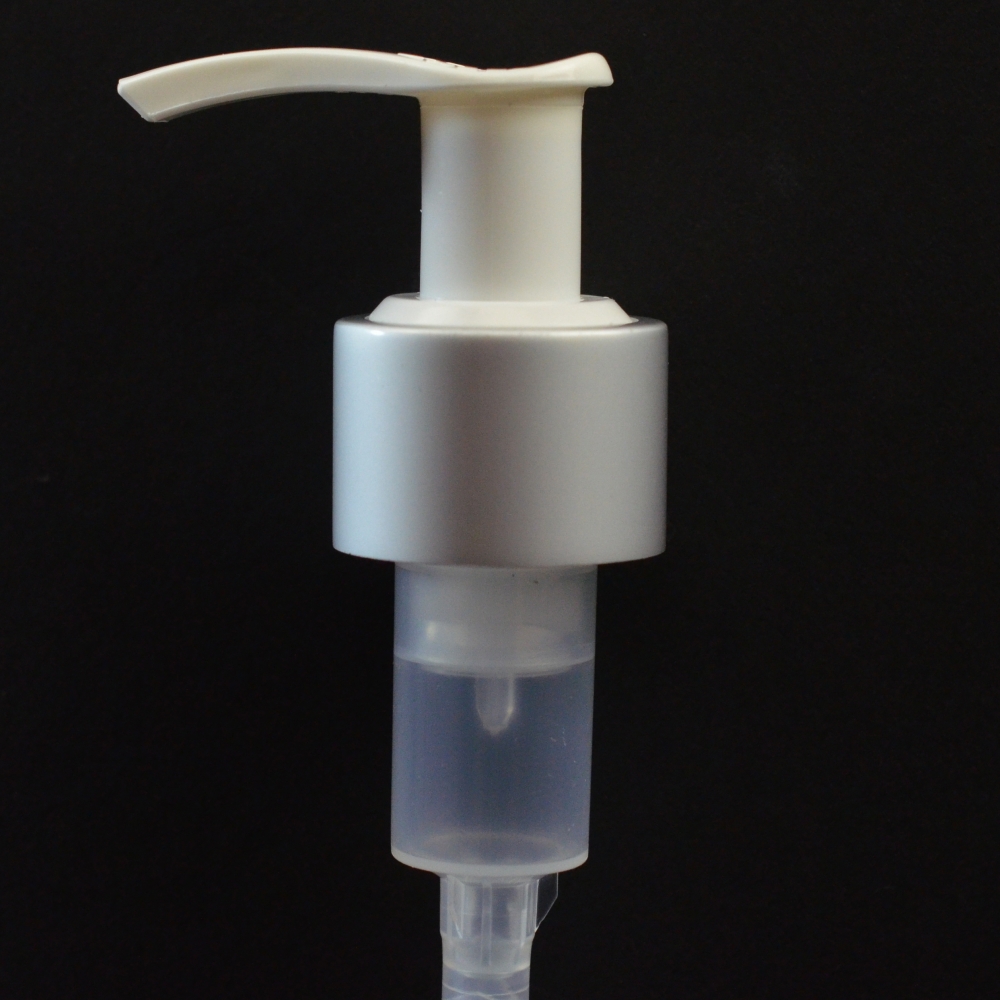 24/410 Lotion Pump Smooth White with Matte Silver Collar