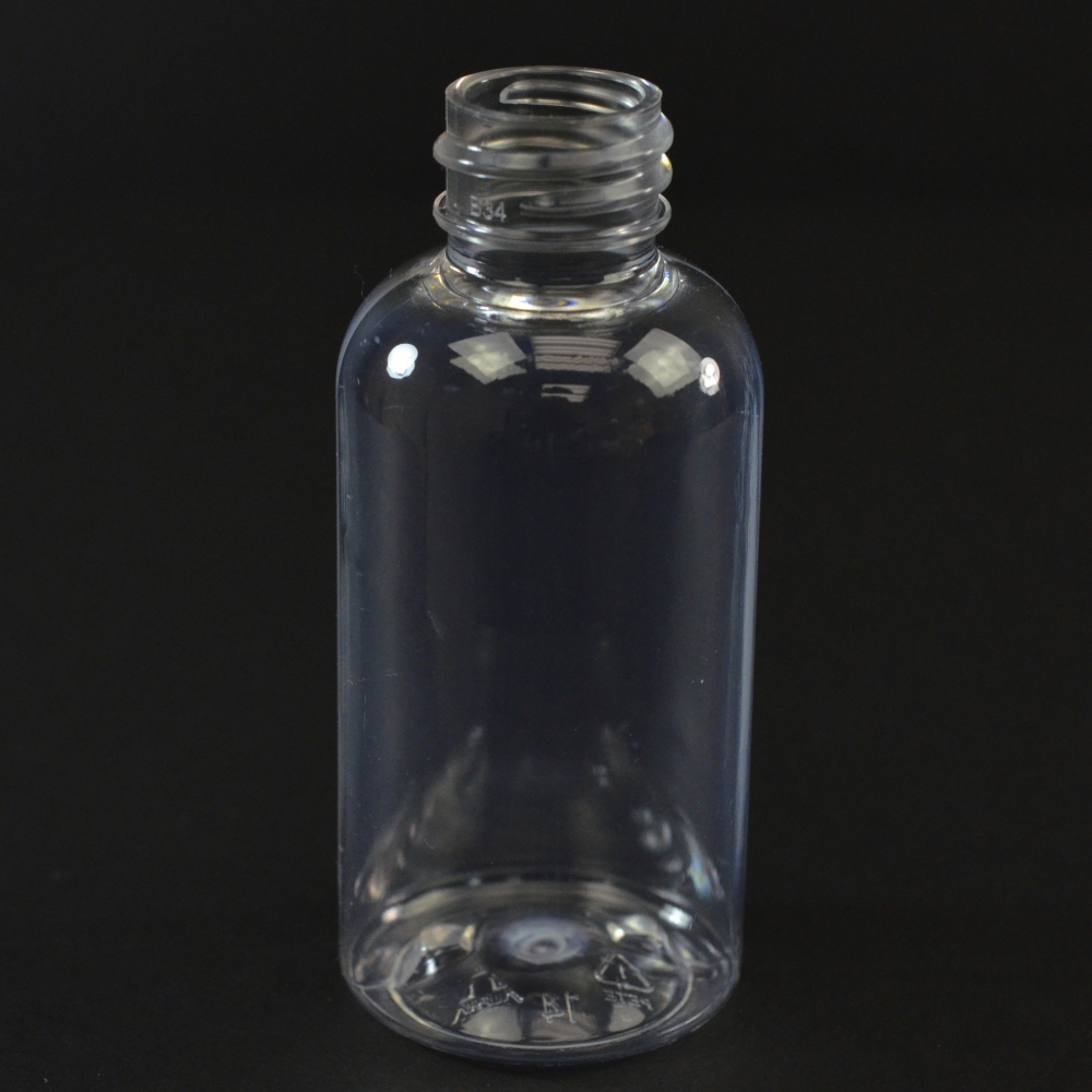 1.5 oz 20/410 Squat Boston Round Clear PET Bottle