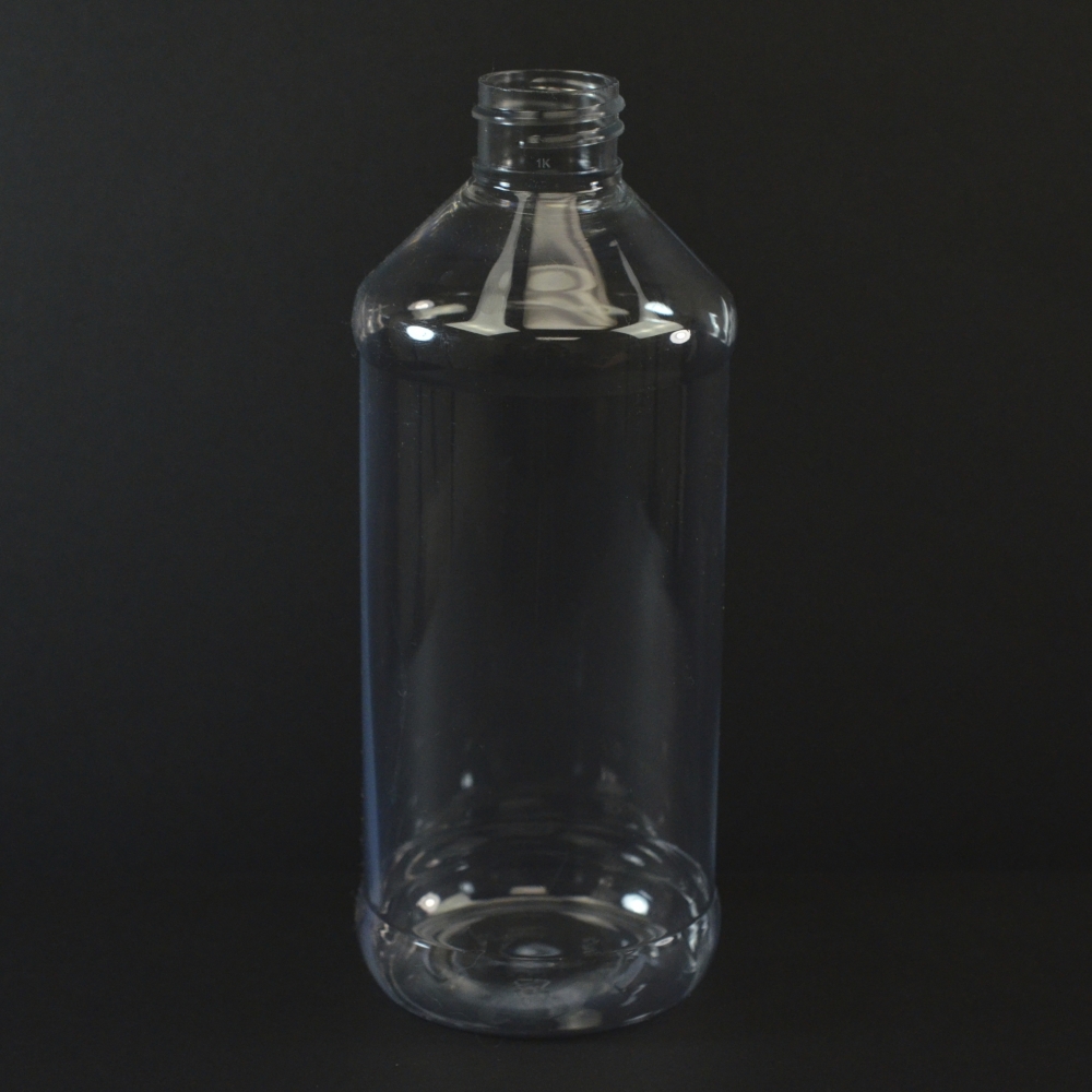 16 oz 28/410 Modern Round Clear PET Bottle