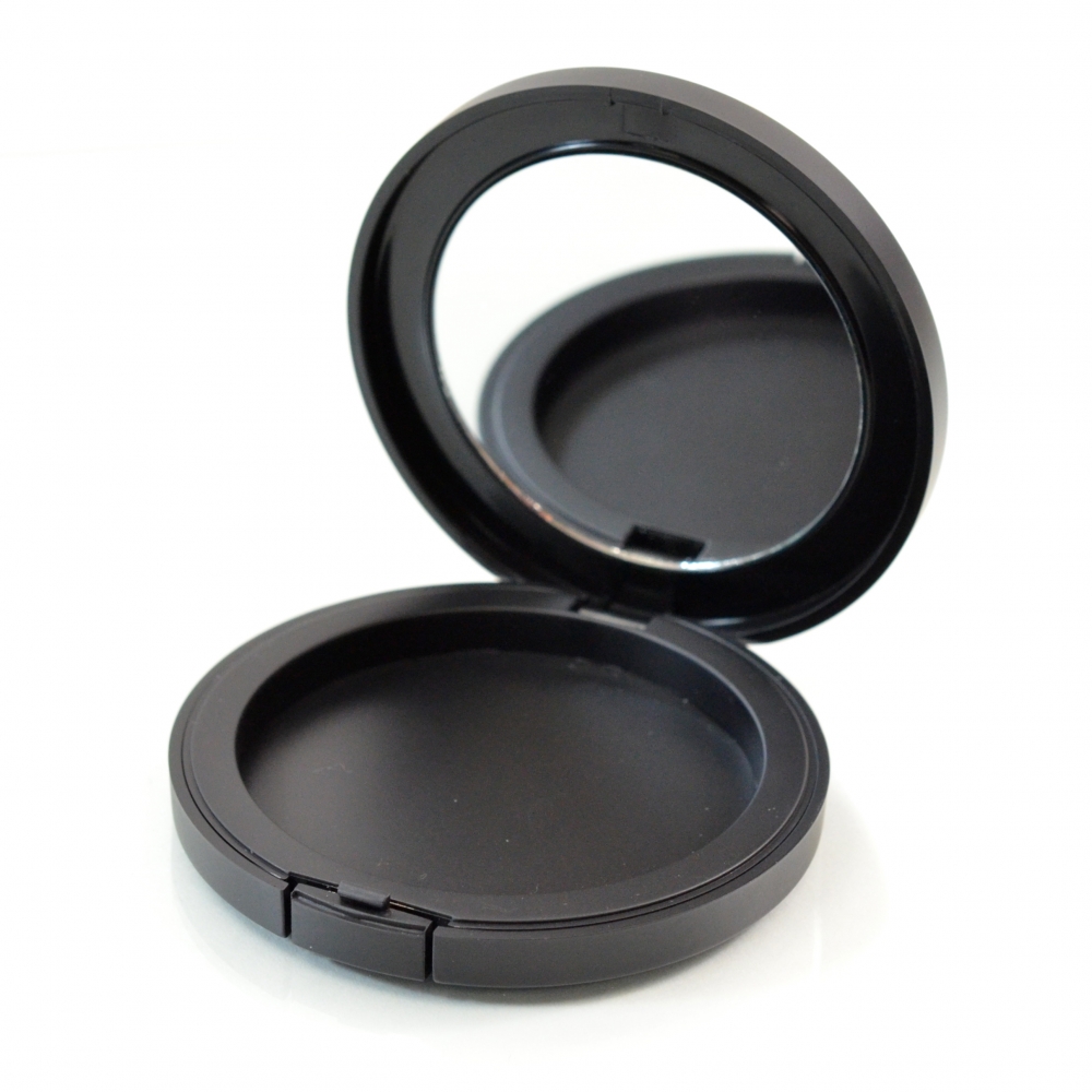 Compact Large Round Powder ABS Black with Mirror Pinned-Hinge 2.970″ x 0.322″