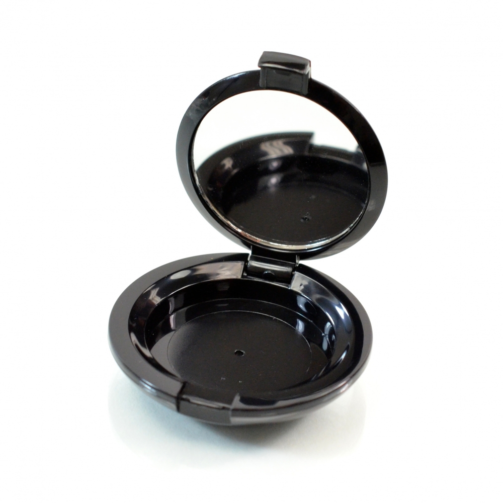 Compact Small Round ABS Black with Mirror Pinned-Hinge 1.850″ x 0.483″