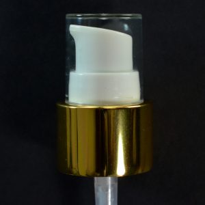 Treatment Pump 24-410 White with Shiny Gold Collar Clear Hood_1594