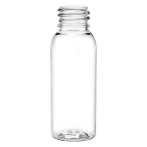 Clear glass bottle with a screw top.
