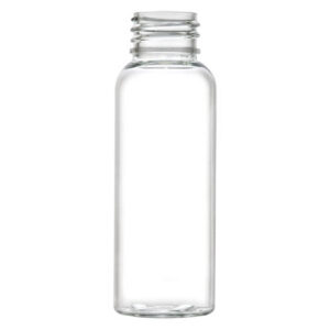 Clear glass bottle with a screw top.