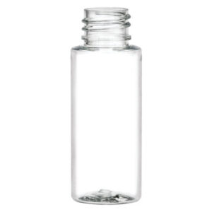 Clear plastic bottle with a threaded neck.