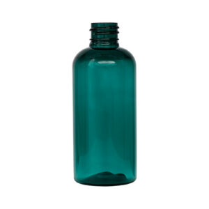 Teal plastic bottle with a screw cap.