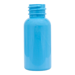 Blue plastic bottle with a screw cap.