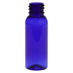 Blue plastic bottle with a screw top.