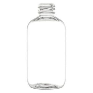 Clear glass bottle with a wide neck.