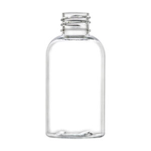 Clear glass bottle with no label.