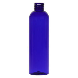 Blue plastic bottle with a screw cap.