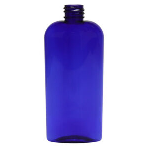 Blue plastic bottle with a screw top.