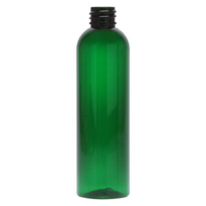 Green plastic bottle with black cap.