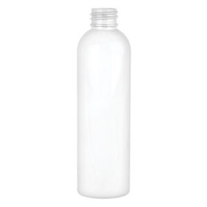 Clear plastic bottle with screw cap.