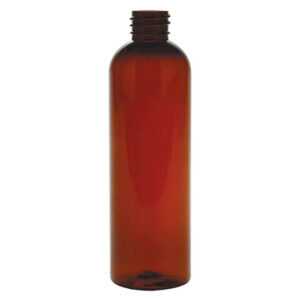 Amber plastic bottle with a screw cap.