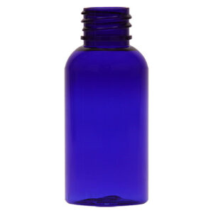 Blue glass bottle with a screw cap.