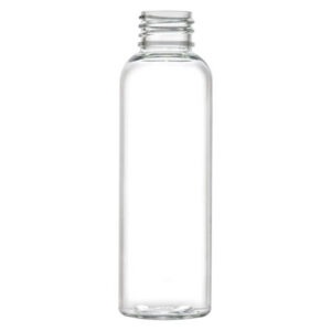 Clear glass bottle with a screw top.