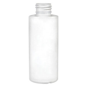 Clear plastic bottle with screw cap.
