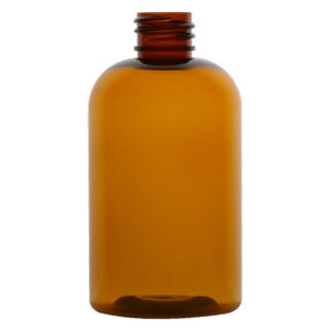 Amber glass bottle with a screw top.