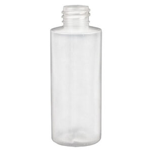 Clear plastic bottle with screw cap.