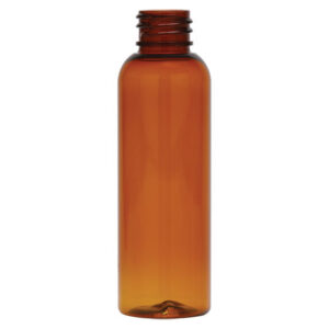 Amber plastic bottle with a screw top.