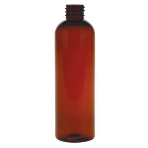 Amber plastic bottle with a screw cap.