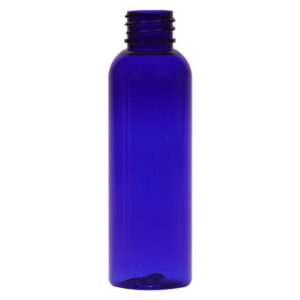 Cobalt blue plastic bottle with screw cap.