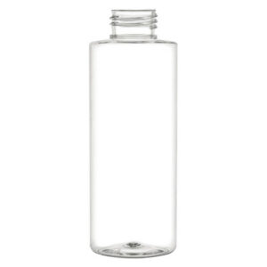 Clear glass bottle with no label.