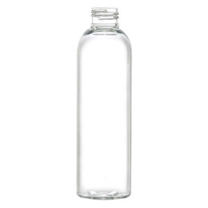 Clear glass bottle with no label.