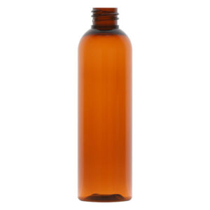 Amber plastic bottle with a screw cap.