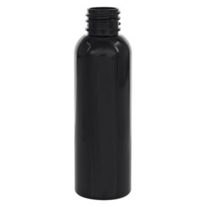 Black plastic bottle with screw cap.