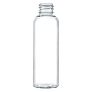 Clear glass bottle with a screw top.