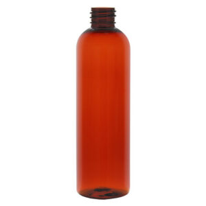 Amber plastic bottle with a screw cap.