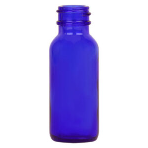 Blue glass bottle with a narrow neck.