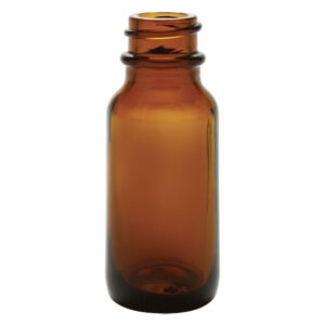 Amber glass bottle with a narrow neck.