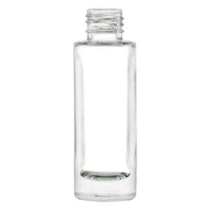 Clear glass bottle with a narrow neck.