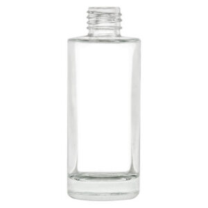 Clear glass bottle with a screw top.