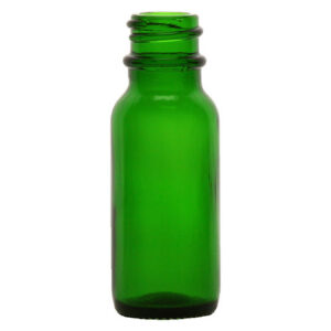 Green glass bottle with a narrow neck.